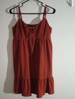 Women's Rust Orange Tie-Front Spaghetti-Strap Mini Dress